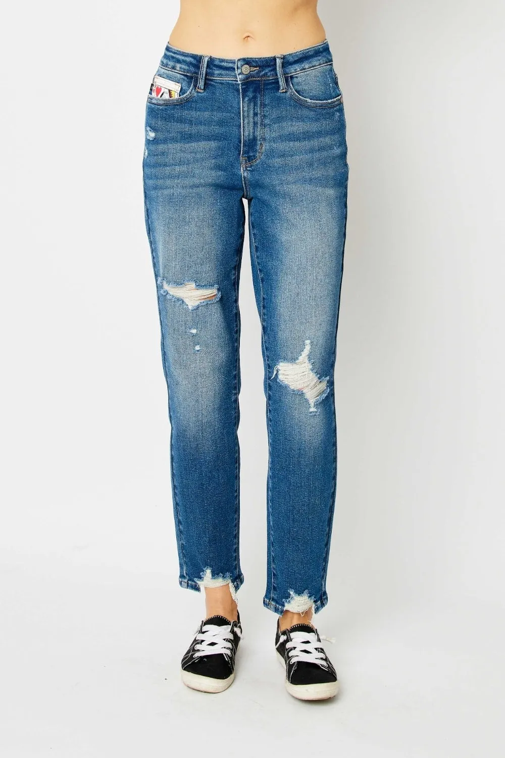 (0-24W) Ace Judy Blue Distressed Boyfriend Fit Jeans