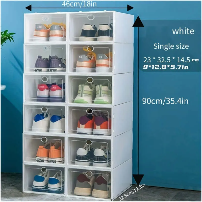 12pcs Plastic Shoes Boxes, Transparent Easy Assembly Shoes Organizer, Dustproof PP Shoes Box For Men And Women, Side Opening Door Shoes Cabinet, High Quality Shoes Storage Box