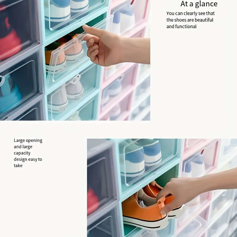 12pcs Plastic Shoes Boxes, Transparent Easy Assembly Shoes Organizer, Dustproof PP Shoes Box For Men And Women, Side Opening Door Shoes Cabinet, High Quality Shoes Storage Box