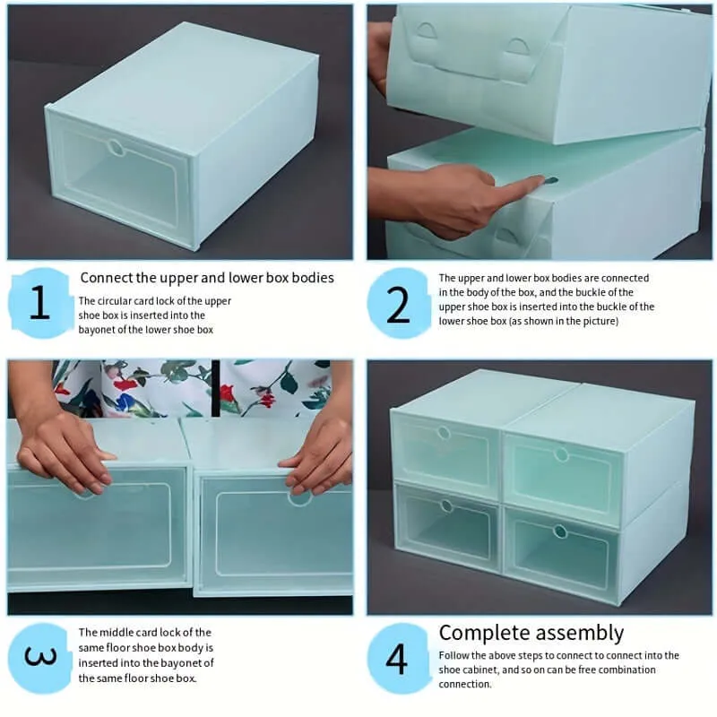 12pcs Plastic Shoes Boxes, Transparent Easy Assembly Shoes Organizer, Dustproof PP Shoes Box For Men And Women, Side Opening Door Shoes Cabinet, High Quality Shoes Storage Box