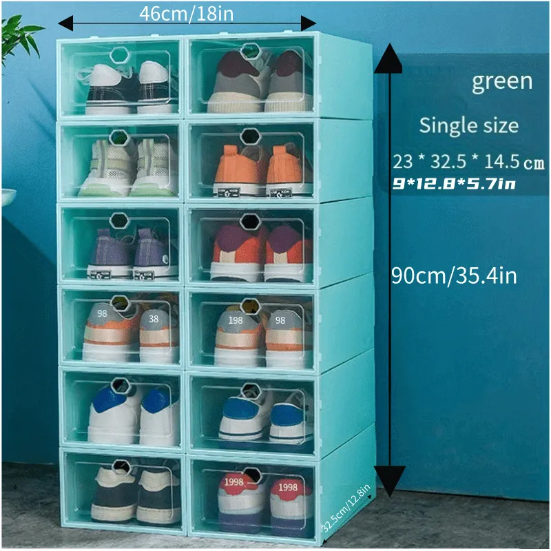12pcs Plastic Shoes Boxes, Transparent Easy Assembly Shoes Organizer, Dustproof PP Shoes Box For Men And Women, Side Opening Door Shoes Cabinet, High Quality Shoes Storage Box