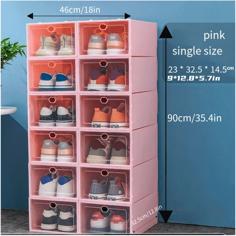 12pcs Plastic Shoes Boxes, Transparent Easy Assembly Shoes Organizer, Dustproof PP Shoes Box For Men And Women, Side Opening Door Shoes Cabinet, High Quality Shoes Storage Box