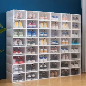 12pcs Plastic Shoes Boxes, Transparent Easy Assembly Shoes Organizer, Dustproof PP Shoes Box For Men And Women, Side Opening Door Shoes Cabinet, High Quality Shoes Storage Box