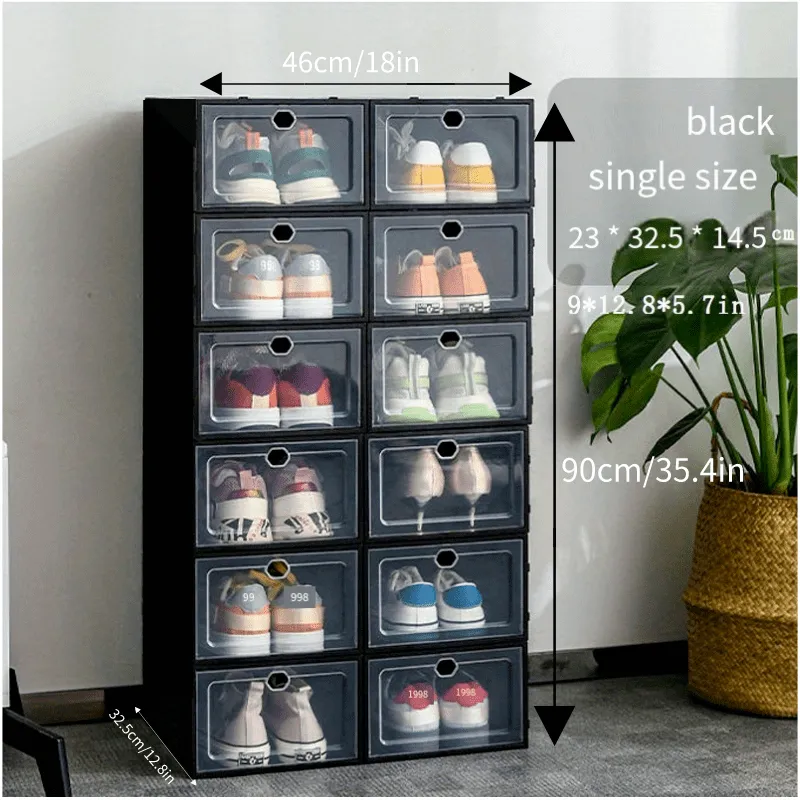 12pcs Plastic Shoes Boxes, Transparent Easy Assembly Shoes Organizer, Dustproof PP Shoes Box For Men And Women, Side Opening Door Shoes Cabinet, High Quality Shoes Storage Box