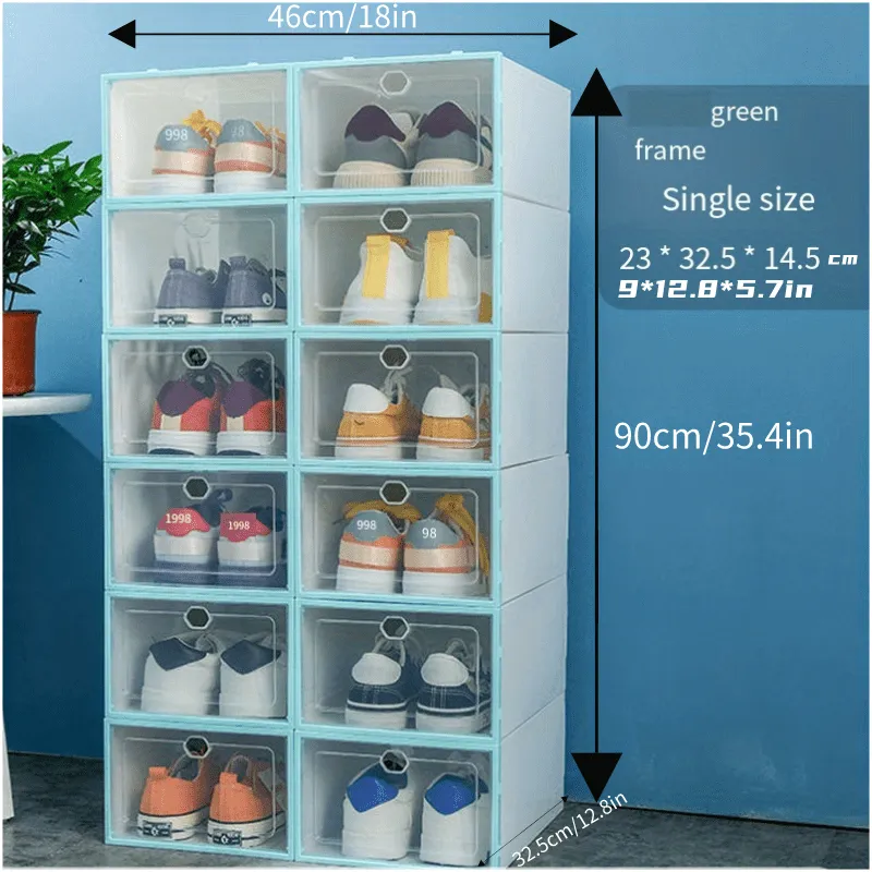 12pcs Plastic Shoes Boxes, Transparent Easy Assembly Shoes Organizer, Dustproof PP Shoes Box For Men And Women, Side Opening Door Shoes Cabinet, High Quality Shoes Storage Box
