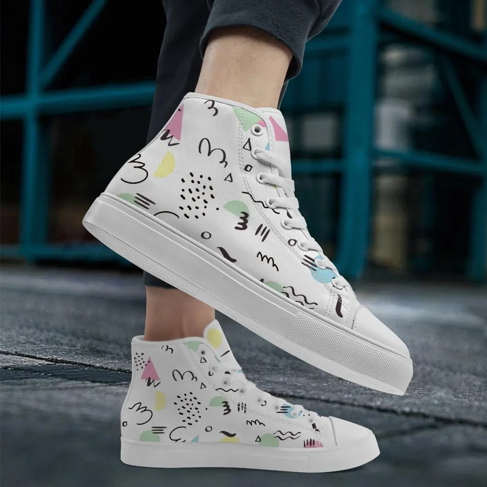 80s 90s High Top Canvas Shoes Retro Geometric High Top Sneakers Lace Up Casual Shoes Gifts for Men Women