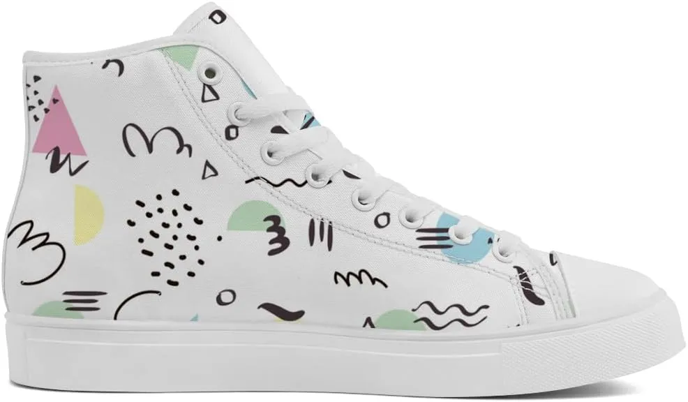 80s 90s High Top Canvas Shoes Retro Geometric High Top Sneakers Lace Up Casual Shoes Gifts for Men Women