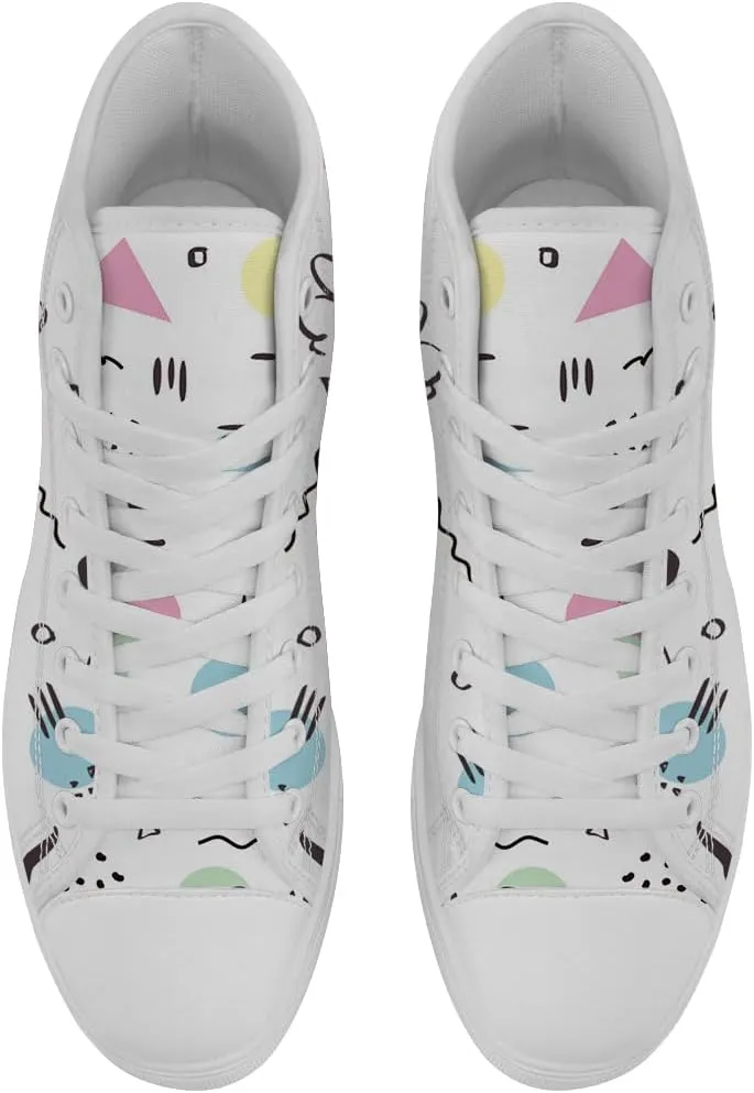 80s 90s High Top Canvas Shoes Retro Geometric High Top Sneakers Lace Up Casual Shoes Gifts for Men Women