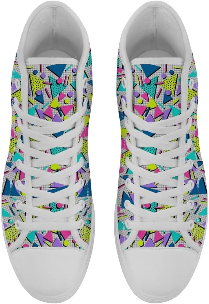 80s 90s High Top Canvas Shoes Retro Geometric High Top Sneakers Lace Up Casual Shoes Gifts for Men Women