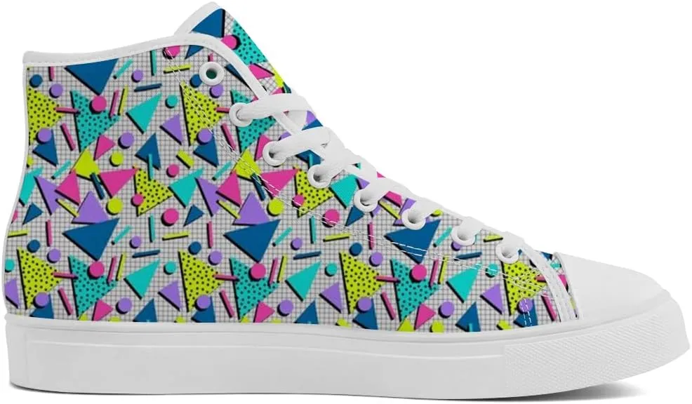 80s 90s High Top Canvas Shoes Retro Geometric High Top Sneakers Lace Up Casual Shoes Gifts for Men Women