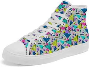80s 90s High Top Canvas Shoes Retro Geometric High Top Sneakers Lace Up Casual Shoes Gifts for Men Women