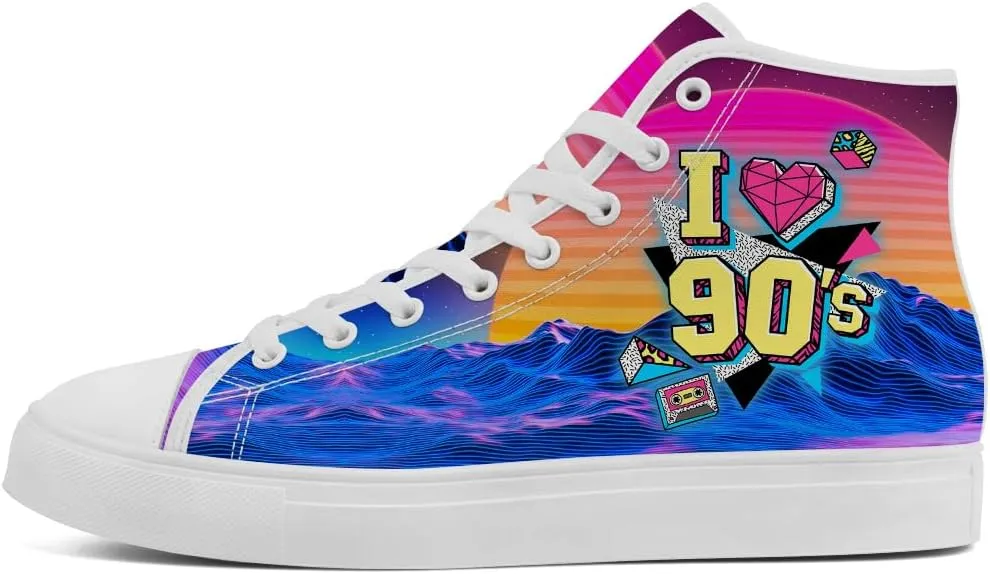 80s 90s High Top Canvas Shoes Retro Geometric High Top Sneakers Lace Up Casual Shoes Gifts for Men Women