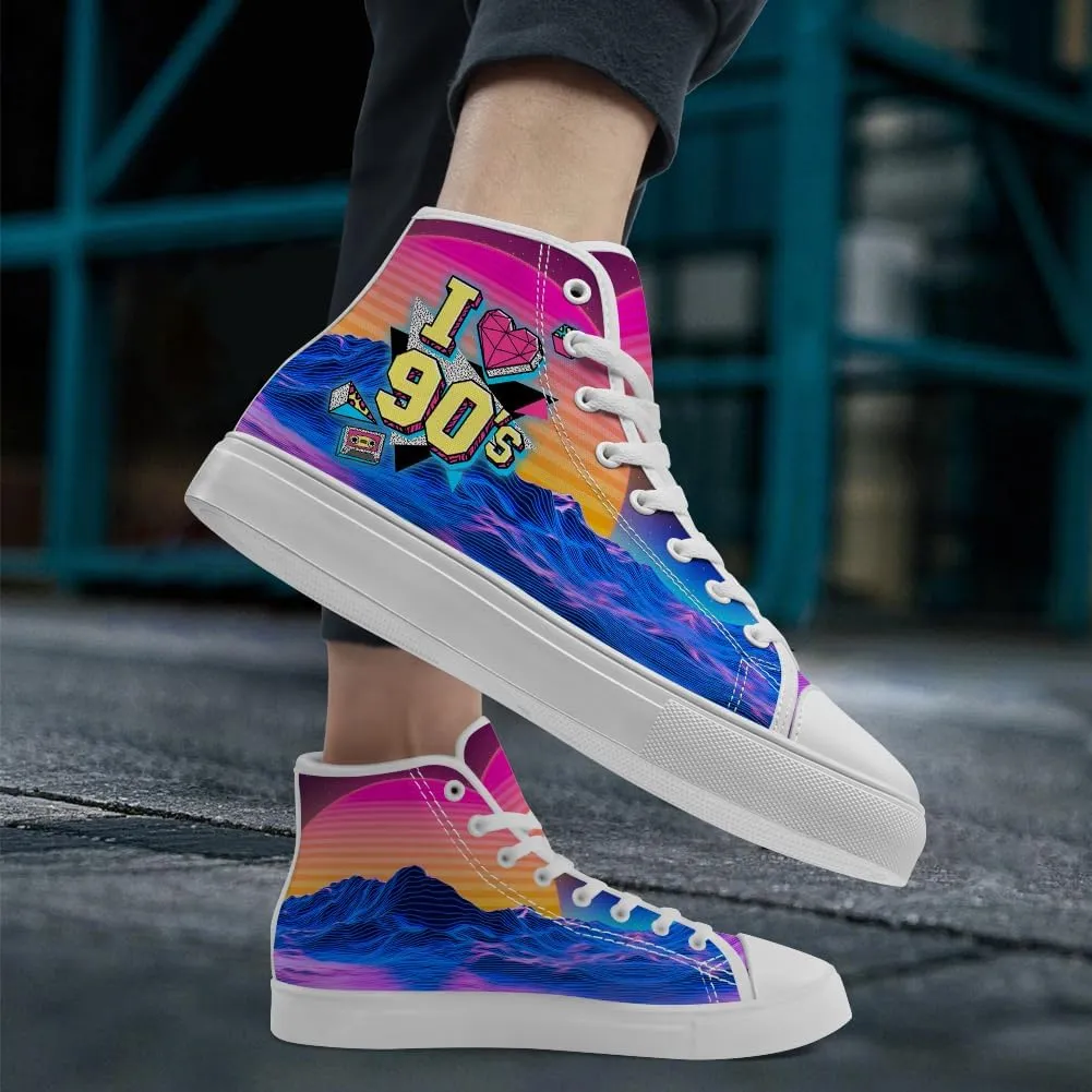 80s 90s High Top Canvas Shoes Retro Geometric High Top Sneakers Lace Up Casual Shoes Gifts for Men Women