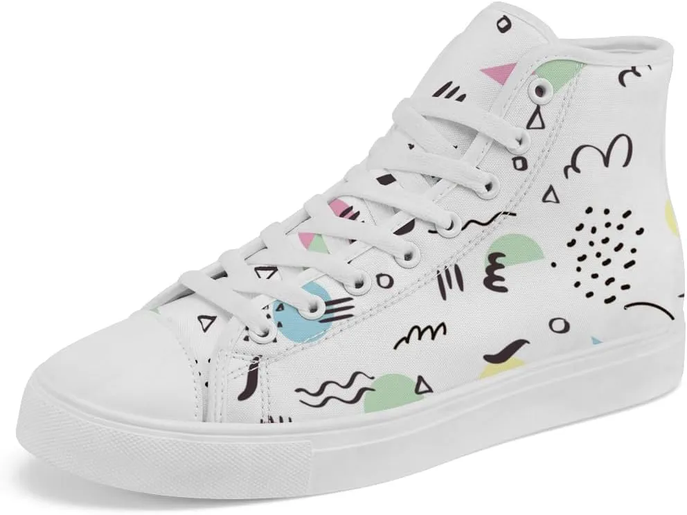 80s 90s High Top Canvas Shoes Retro Geometric High Top Sneakers Lace Up Casual Shoes Gifts for Men Women