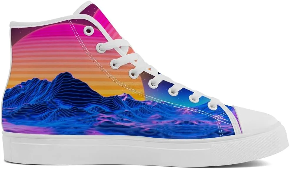 80s 90s High Top Canvas Shoes Retro Geometric High Top Sneakers Lace Up Casual Shoes Gifts for Men Women
