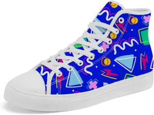 80s 90s High Top Canvas Shoes Retro Geometric High Top Sneakers Lace Up Casual Shoes Gifts for Men Women