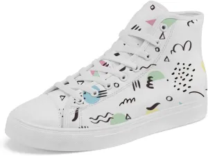 80s 90s High Top Canvas Shoes Retro Geometric High Top Sneakers Lace Up Casual Shoes Gifts for Men Women