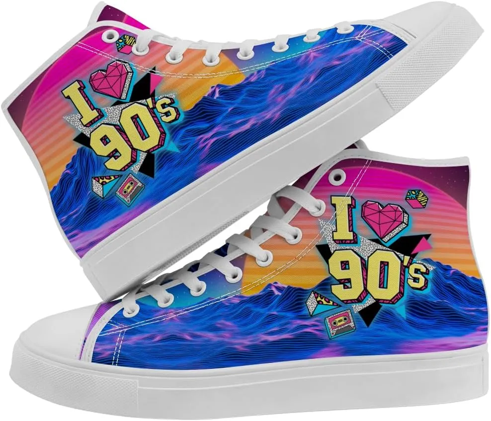 80s 90s High Top Canvas Shoes Retro Geometric High Top Sneakers Lace Up Casual Shoes Gifts for Men Women