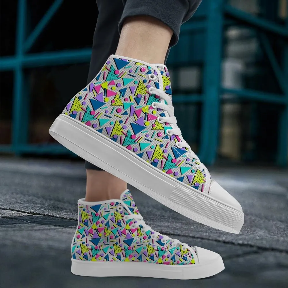 80s 90s High Top Canvas Shoes Retro Geometric High Top Sneakers Lace Up Casual Shoes Gifts for Men Women