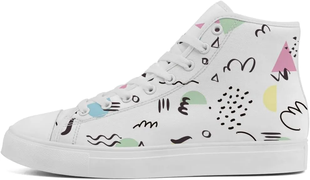 80s 90s High Top Canvas Shoes Retro Geometric High Top Sneakers Lace Up Casual Shoes Gifts for Men Women