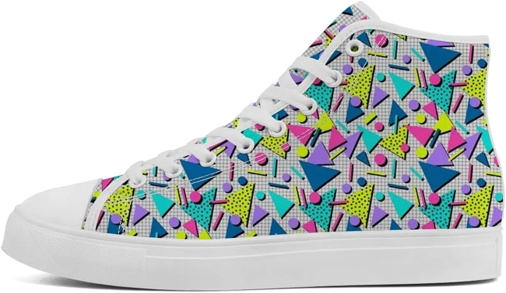 80s 90s High Top Canvas Shoes Retro Geometric High Top Sneakers Lace Up Casual Shoes Gifts for Men Women