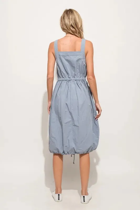 And The Why Front Zipper Overall Dress with String Details In Slate