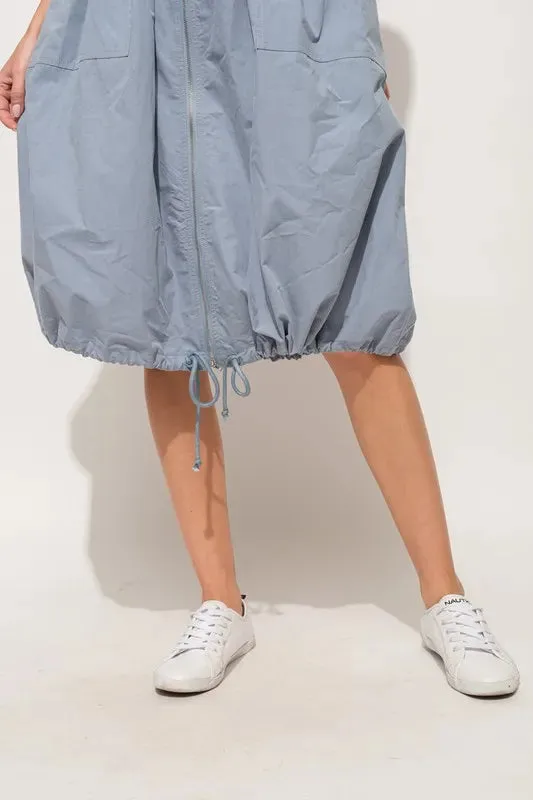 And The Why Front Zipper Overall Dress with String Details In Slate