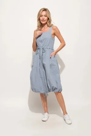 And The Why Front Zipper Overall Dress with String Details In Slate