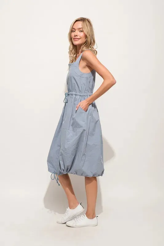 And The Why Front Zipper Overall Dress with String Details In Slate