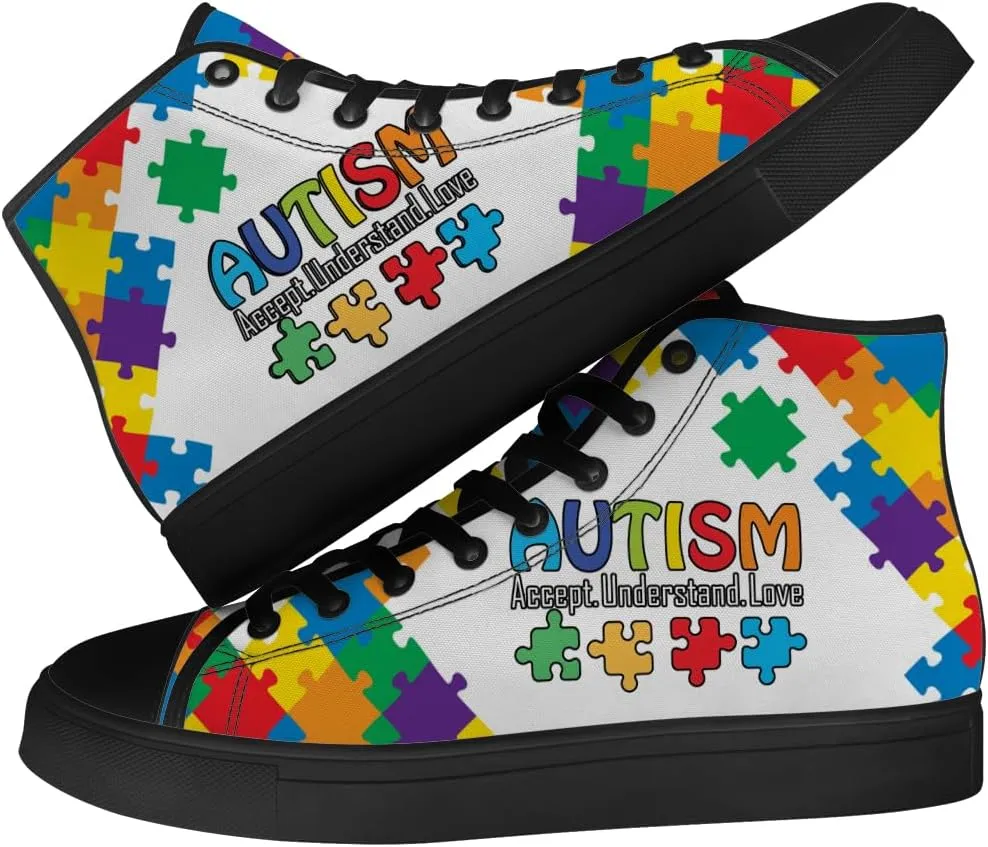 Autism High Top Canvas Shoes Autism Awareness High Top Sneakers Lace Up Casual Shoes Gifts for Men Women