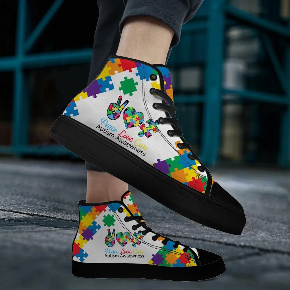 Autism High Top Canvas Shoes Autism Awareness High Top Sneakers Lace Up Casual Shoes Gifts for Men Women