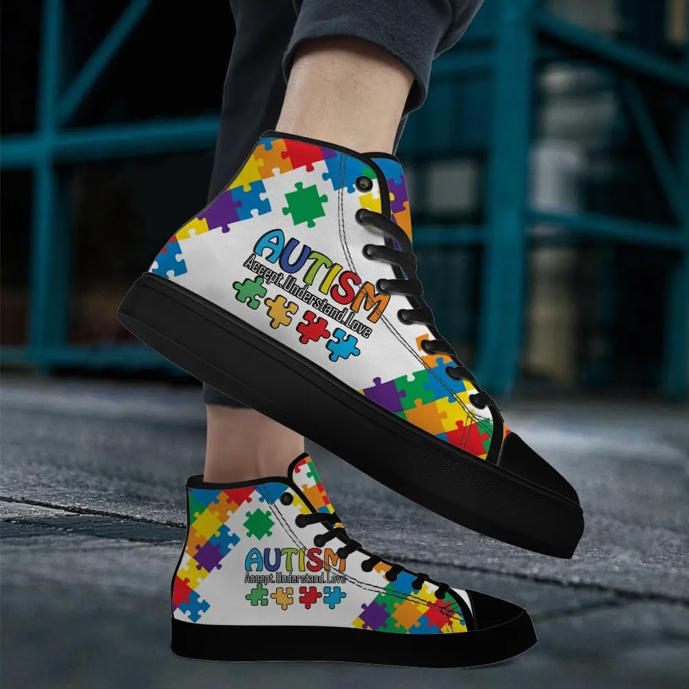 Autism High Top Canvas Shoes Autism Awareness High Top Sneakers Lace Up Casual Shoes Gifts for Men Women