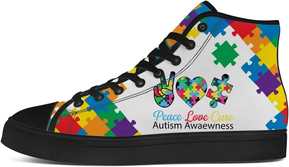 Autism High Top Canvas Shoes Autism Awareness High Top Sneakers Lace Up Casual Shoes Gifts for Men Women