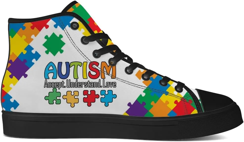 Autism High Top Canvas Shoes Autism Awareness High Top Sneakers Lace Up Casual Shoes Gifts for Men Women