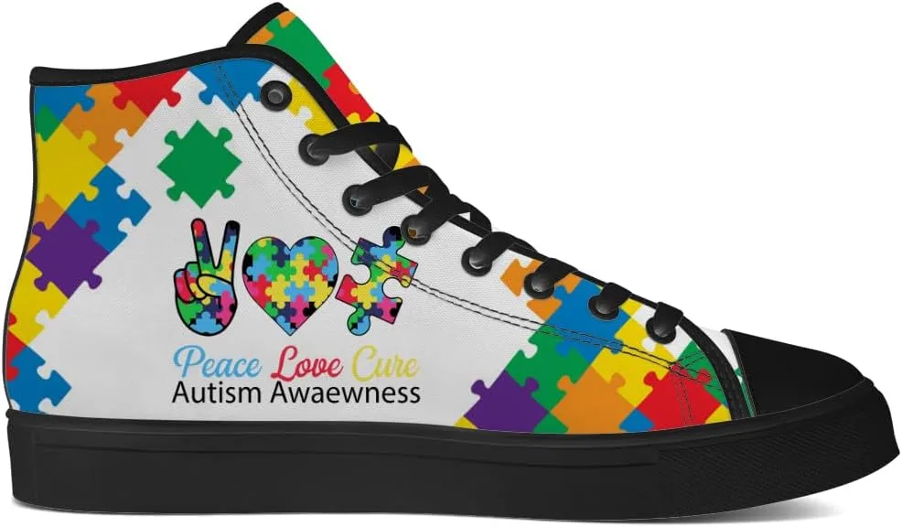 Autism High Top Canvas Shoes Autism Awareness High Top Sneakers Lace Up Casual Shoes Gifts for Men Women