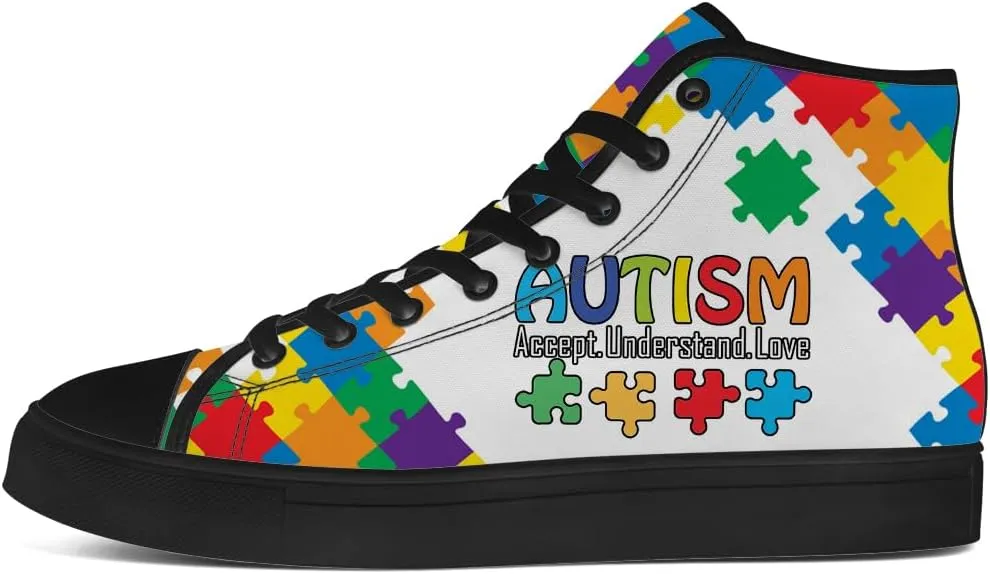 Autism High Top Canvas Shoes Autism Awareness High Top Sneakers Lace Up Casual Shoes Gifts for Men Women