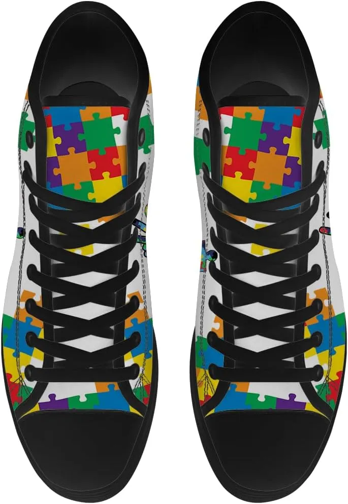 Autism High Top Canvas Shoes Autism Awareness High Top Sneakers Lace Up Casual Shoes Gifts for Men Women