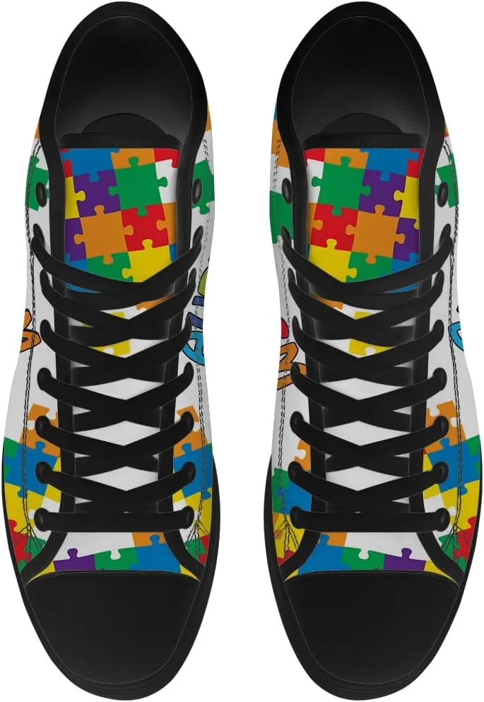 Autism High Top Canvas Shoes Autism Awareness High Top Sneakers Lace Up Casual Shoes Gifts for Men Women