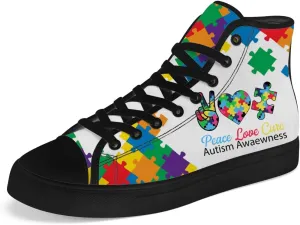 Autism High Top Canvas Shoes Autism Awareness High Top Sneakers Lace Up Casual Shoes Gifts for Men Women