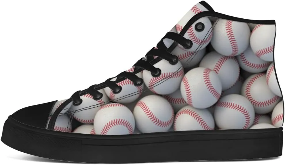 Baseball Print High Top Canvas Shoes Mens Womens High Top Sneakers Lace Up Casual Shoes Gifts for Men Women