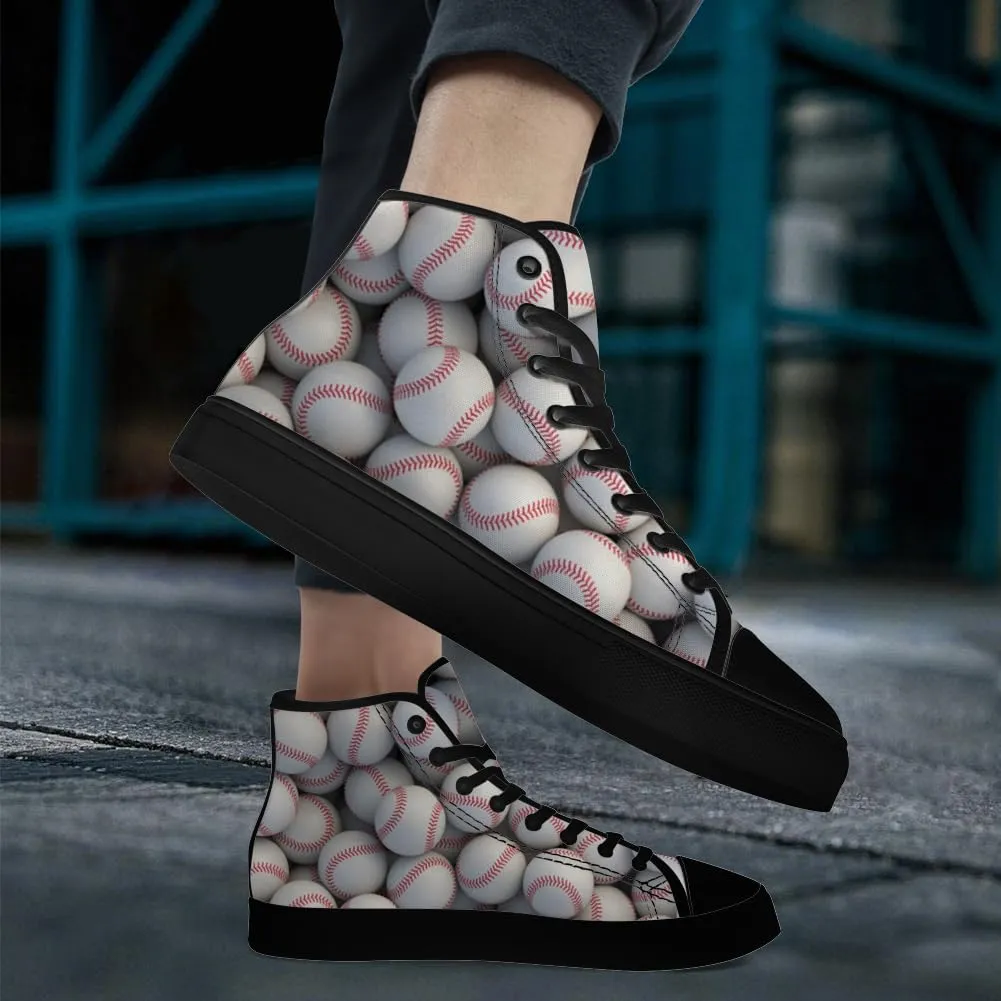 Baseball Print High Top Canvas Shoes Mens Womens High Top Sneakers Lace Up Casual Shoes Gifts for Men Women