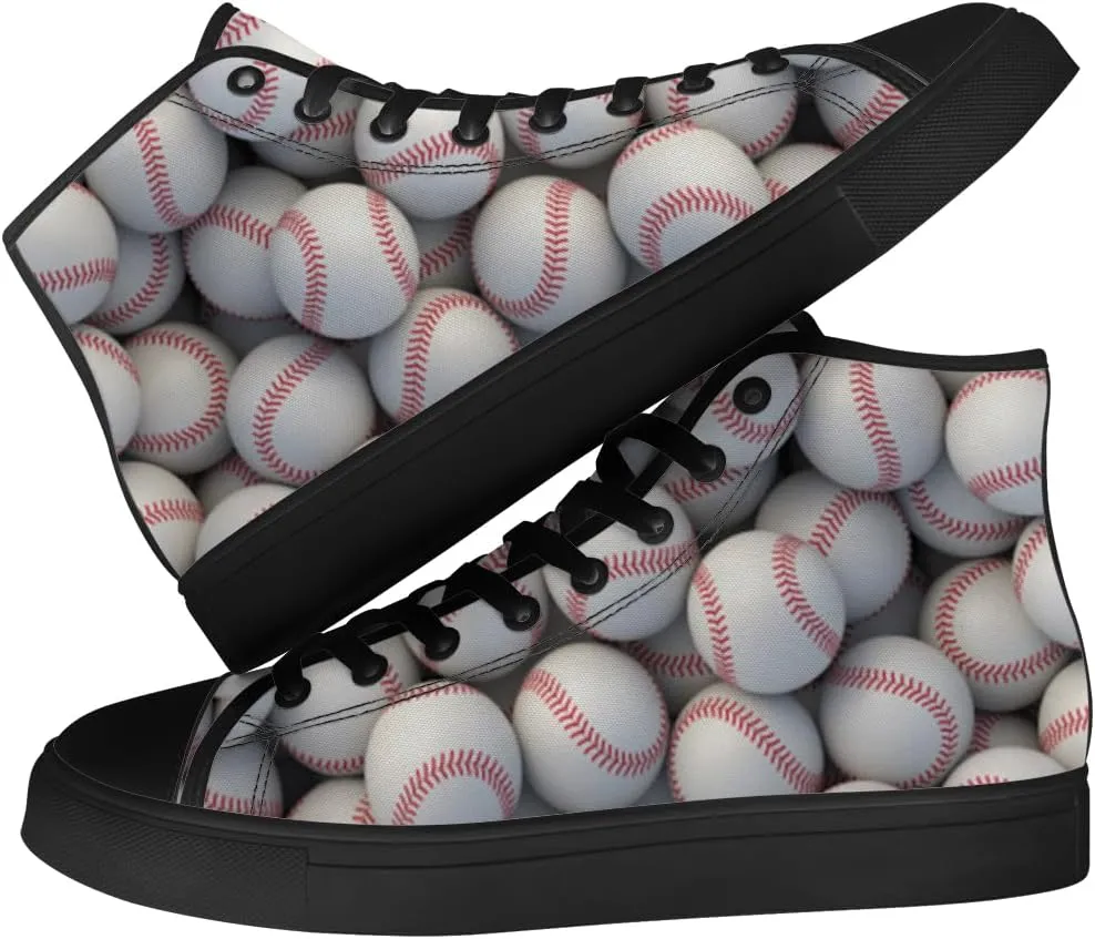 Baseball Print High Top Canvas Shoes Mens Womens High Top Sneakers Lace Up Casual Shoes Gifts for Men Women