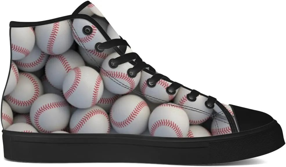 Baseball Print High Top Canvas Shoes Mens Womens High Top Sneakers Lace Up Casual Shoes Gifts for Men Women
