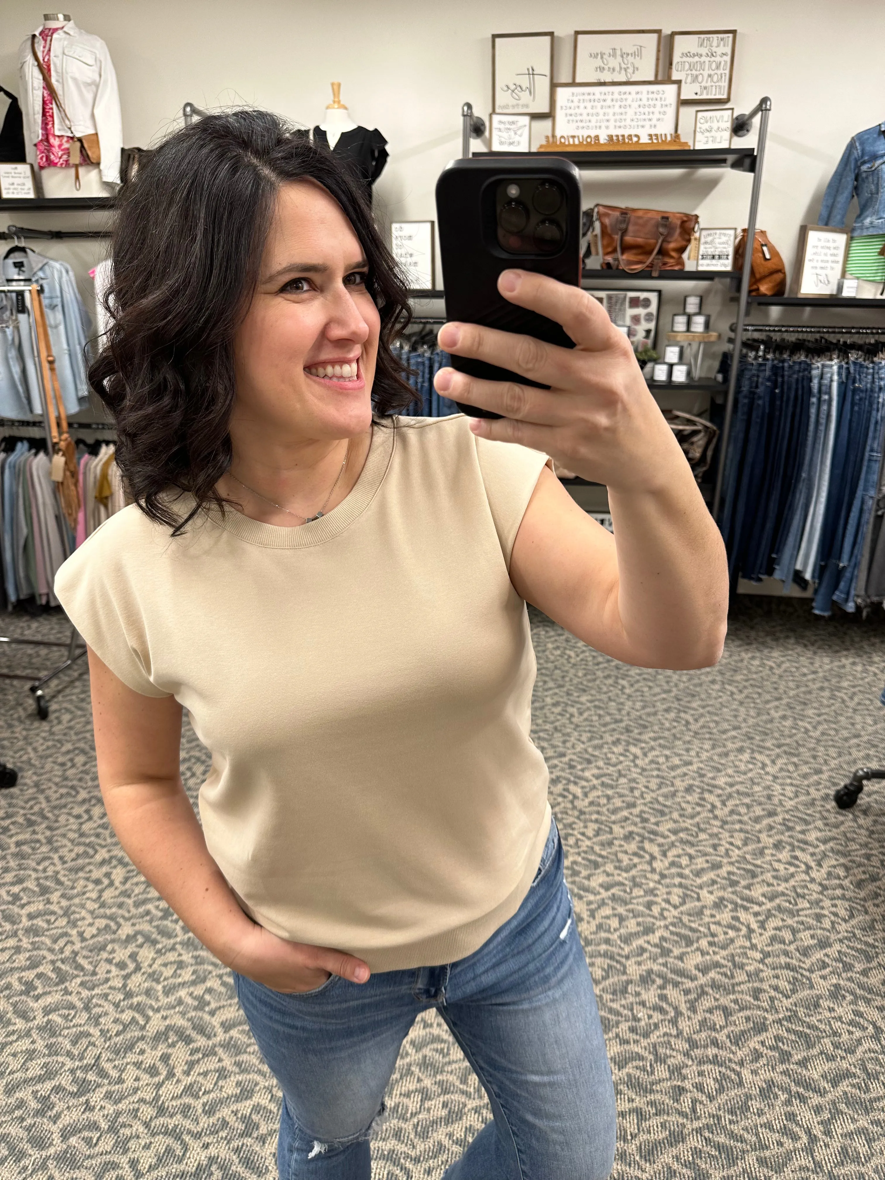 Beige Terry Crew Muscle Sweatshirt