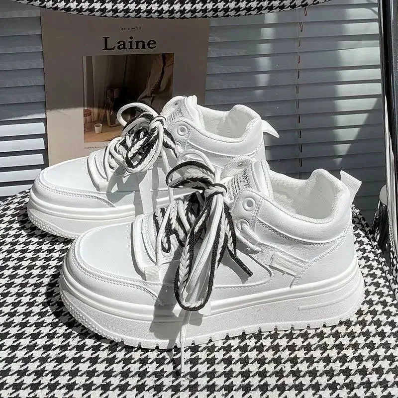 binfenxie  -  White Casual Sneaker College Style Lace Up Breathable Lady Shoes Solid Color Simplicity Versatile Shoes Women Sneakers