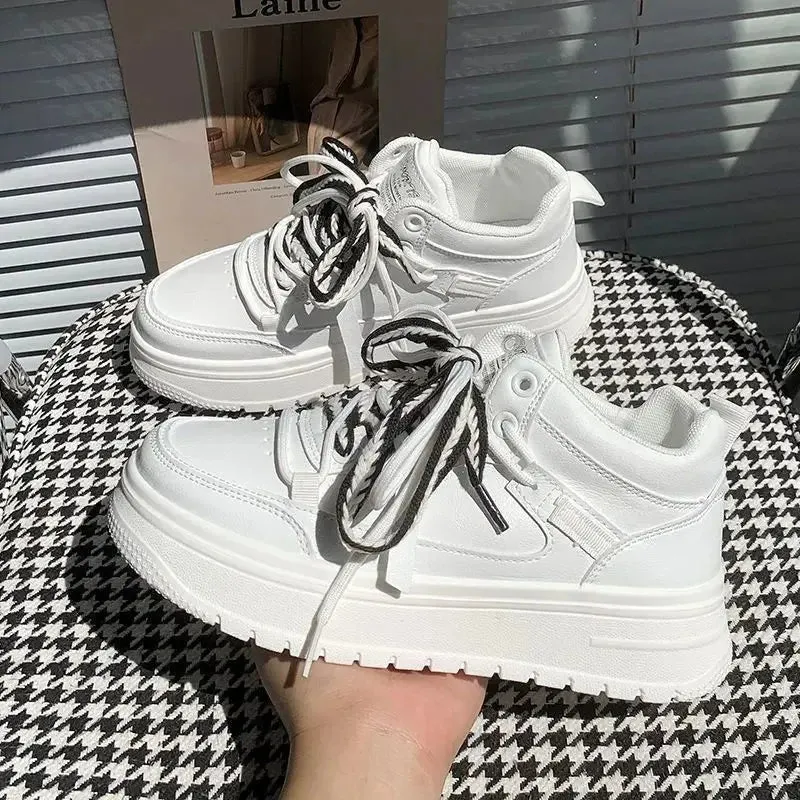 binfenxie  -  White Casual Sneaker College Style Lace Up Breathable Lady Shoes Solid Color Simplicity Versatile Shoes Women Sneakers