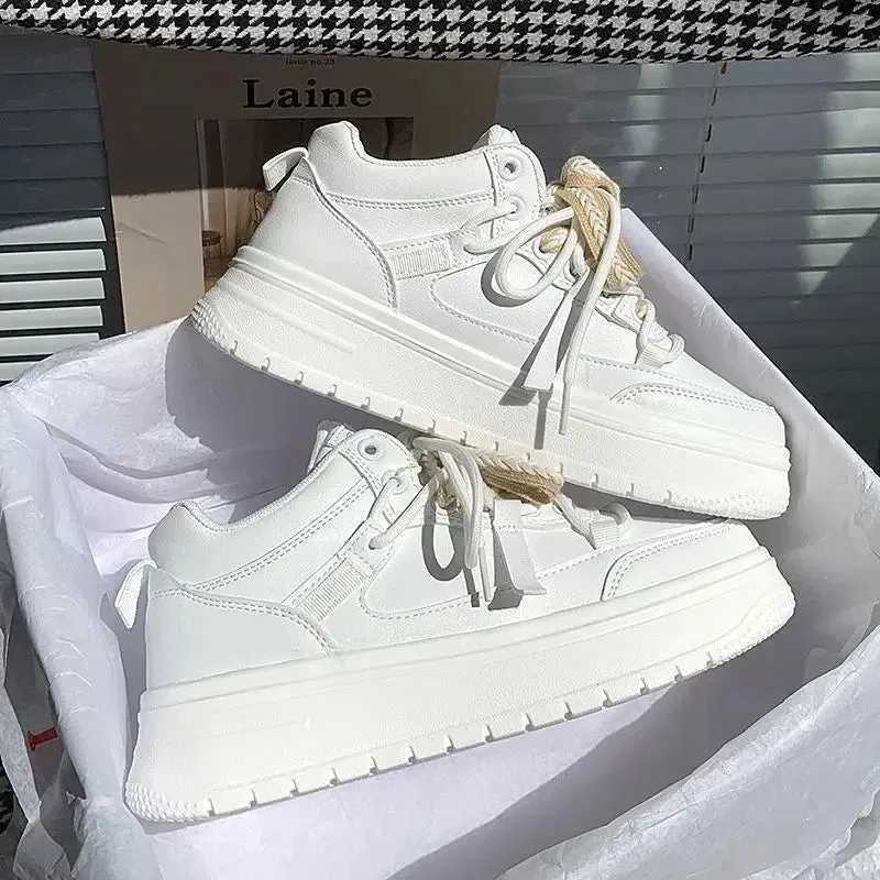 binfenxie  -  White Casual Sneaker College Style Lace Up Breathable Lady Shoes Solid Color Simplicity Versatile Shoes Women Sneakers