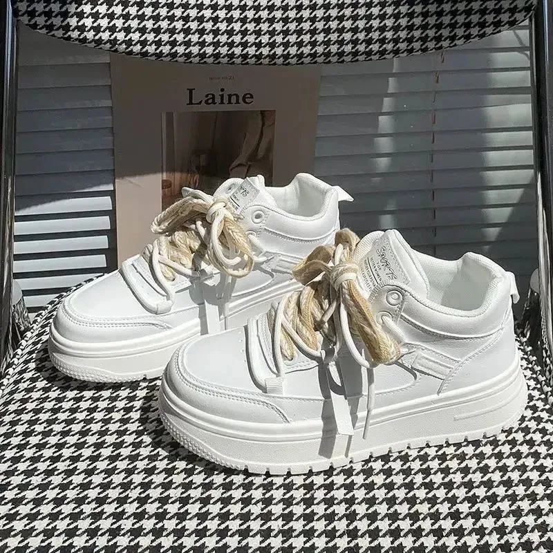 binfenxie  -  White Casual Sneaker College Style Lace Up Breathable Lady Shoes Solid Color Simplicity Versatile Shoes Women Sneakers