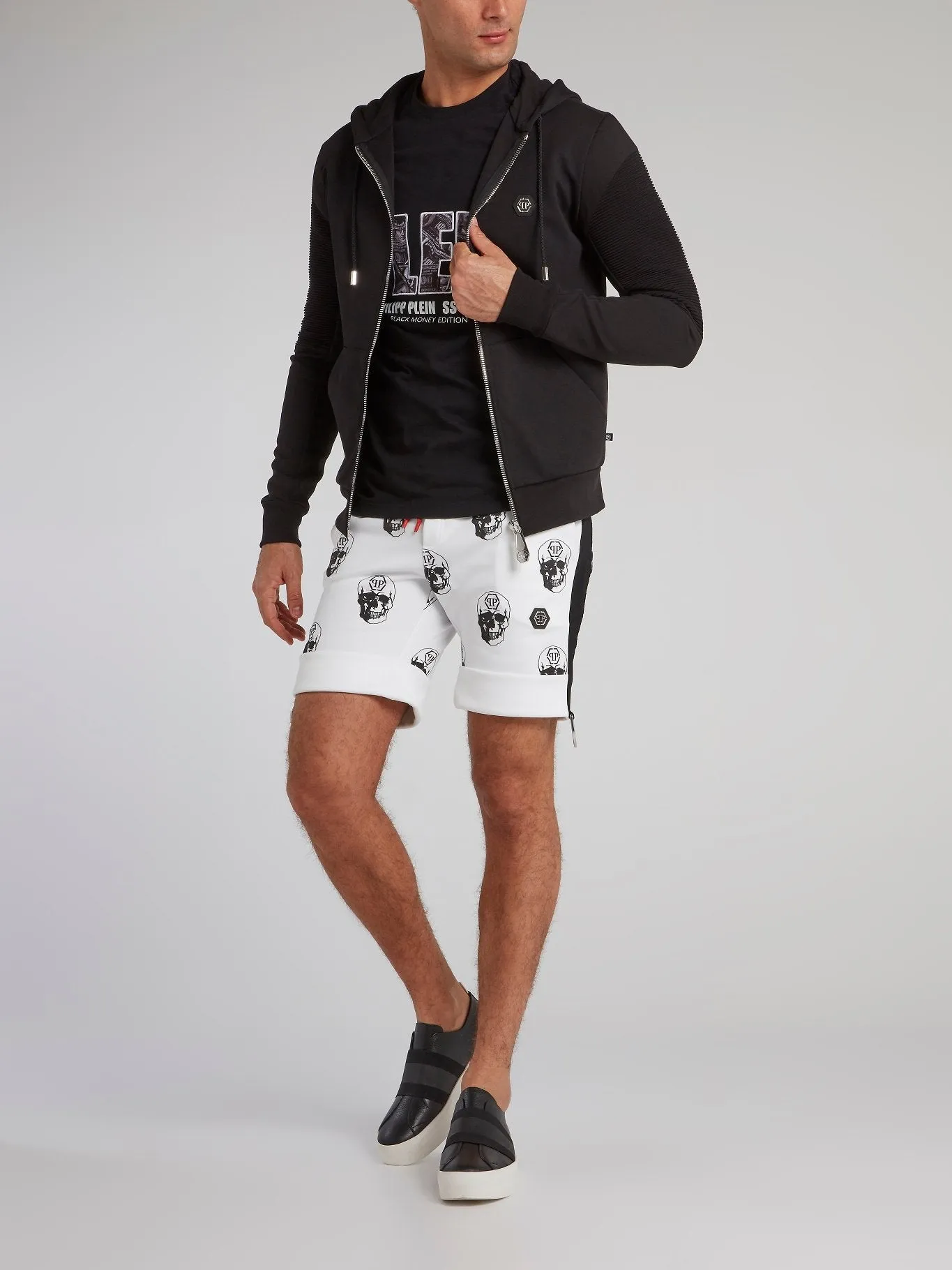 Black Embroidered Monogram V-Neck T-Shirt