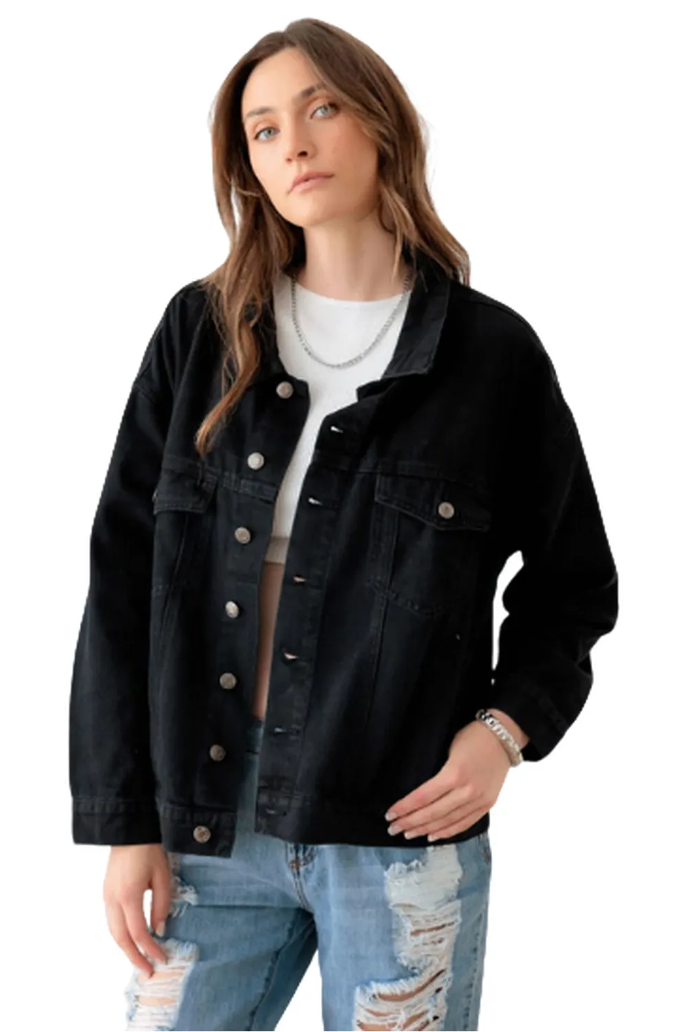 Black "EPIPHANY" Graphic Denim Jacket